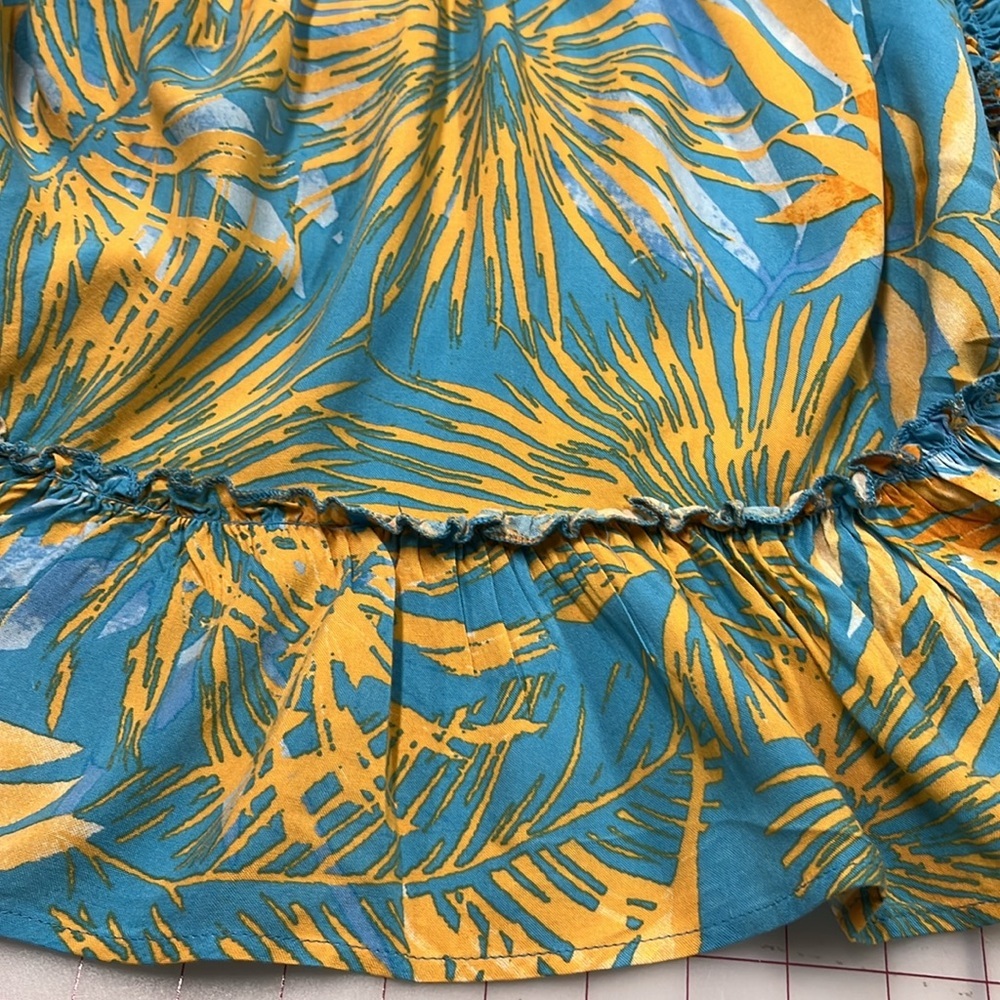 BLUE ISLAND Resort Pool Palm Print Double V Cap SLV Smock Waist Cover Up Dress M - Picture 9 of 15